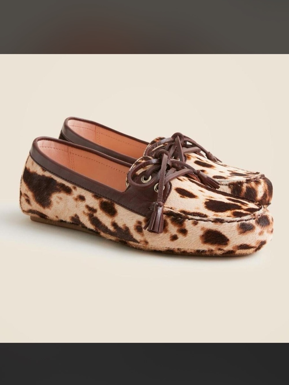 NWOT J. Crew Calf Hair Cow Print Driving Loafers - Size 7